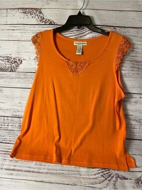 Stephanie Rogers Bright Orange Lace Trim Tank Sz-XL